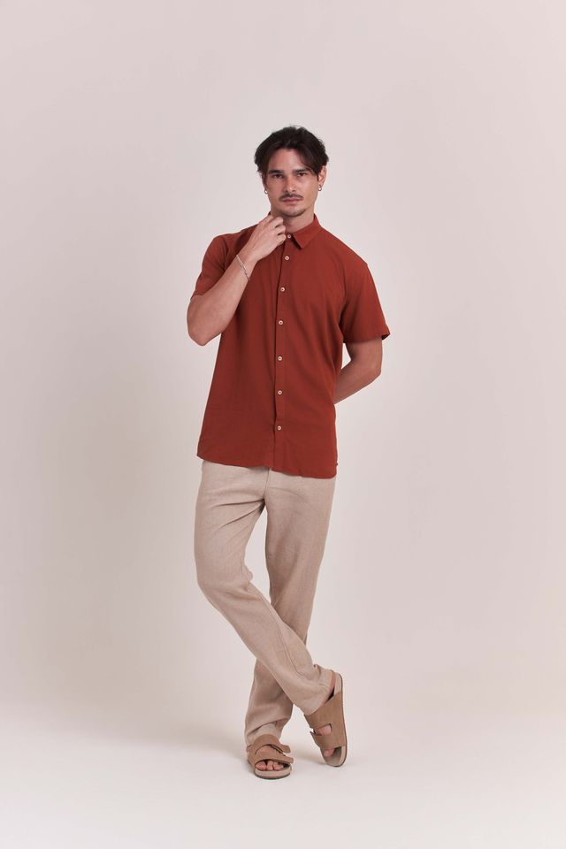 CAMISA ESSENTIAL WASH COGNAC
