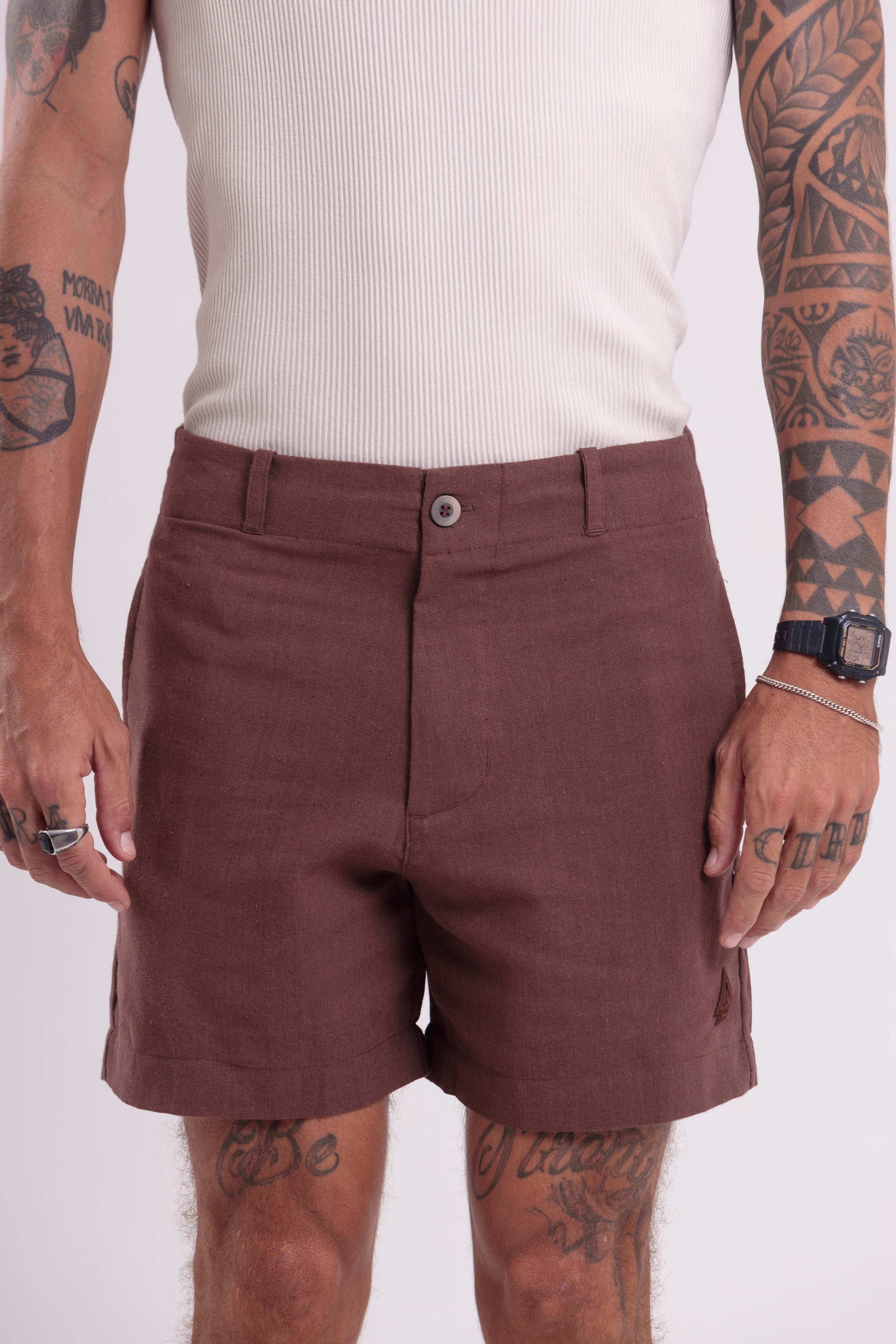 Bermuda Linho Essential Marrom