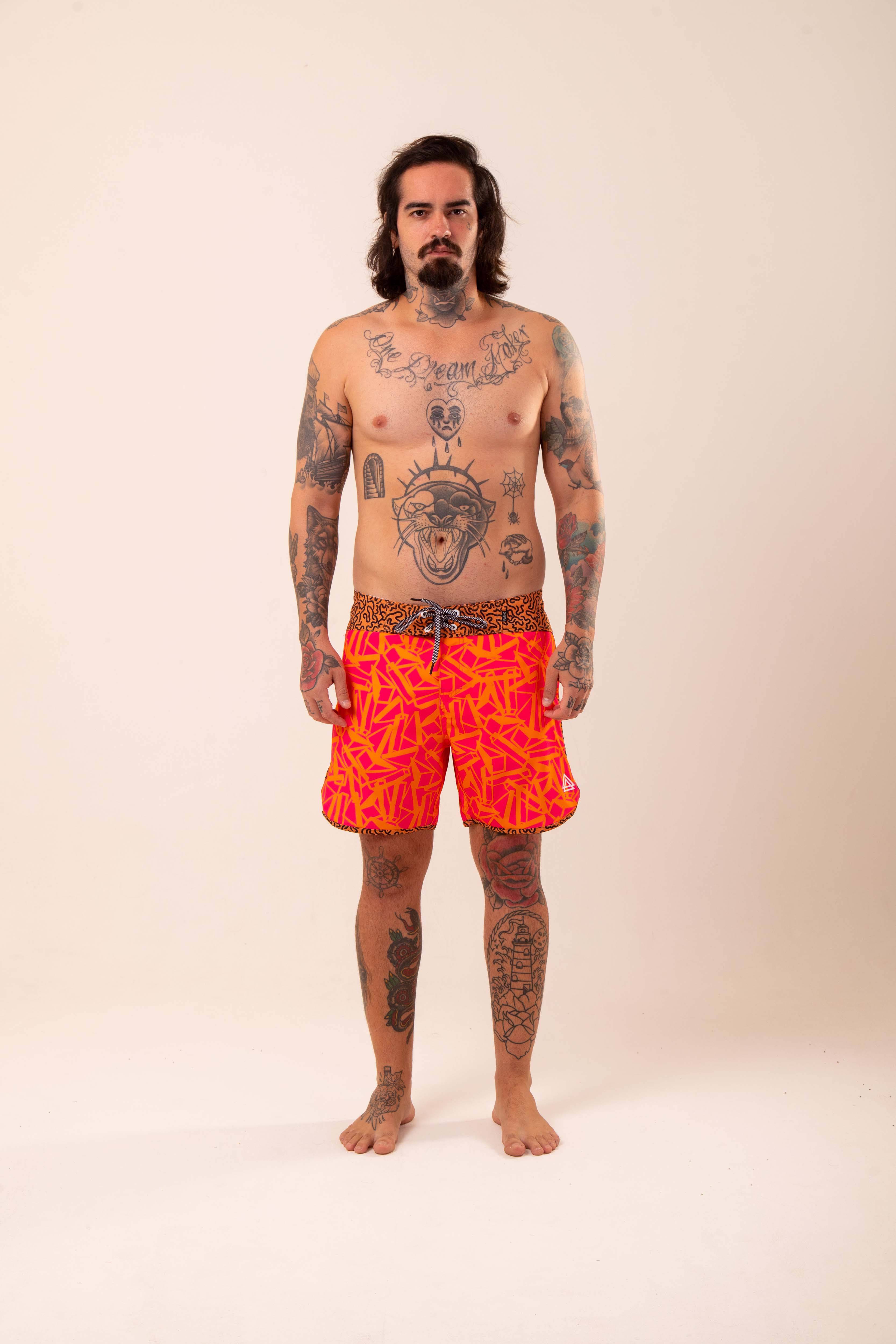 Boardshort Surf Retrô Geometric Rosa