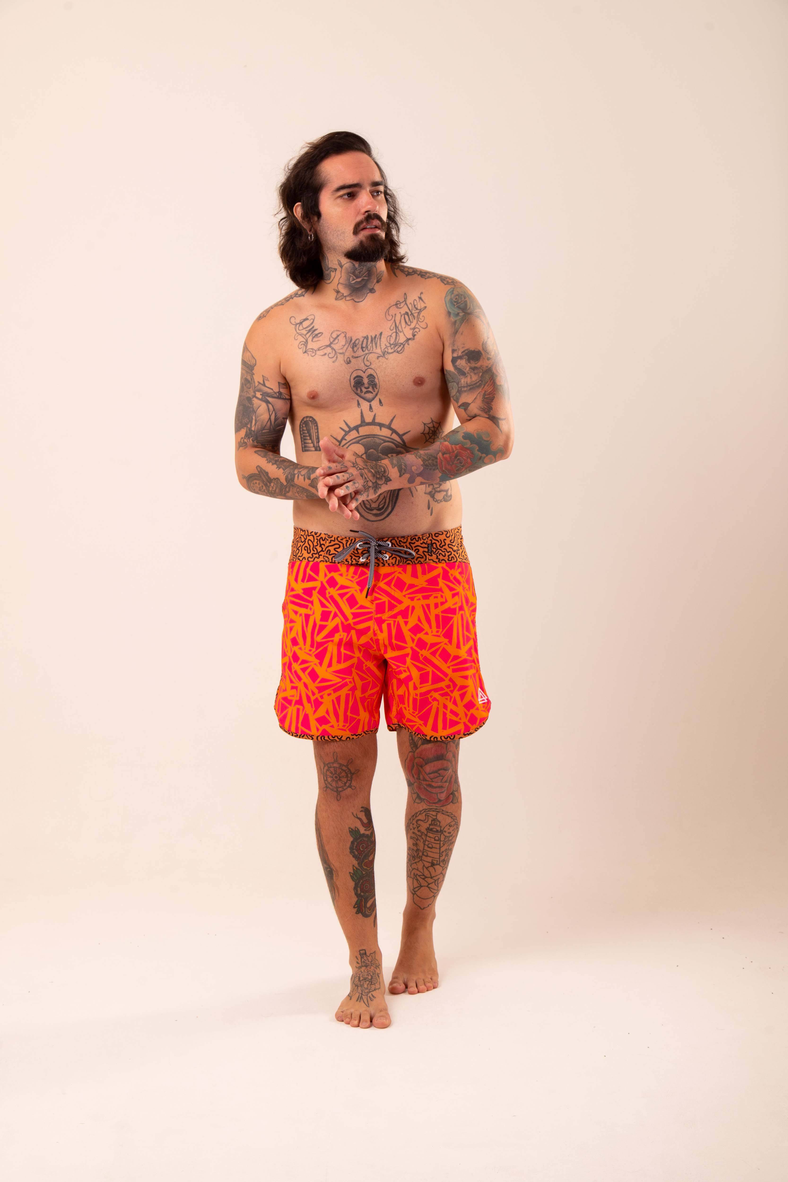 Boardshort Surf Retrô Geometric Rosa