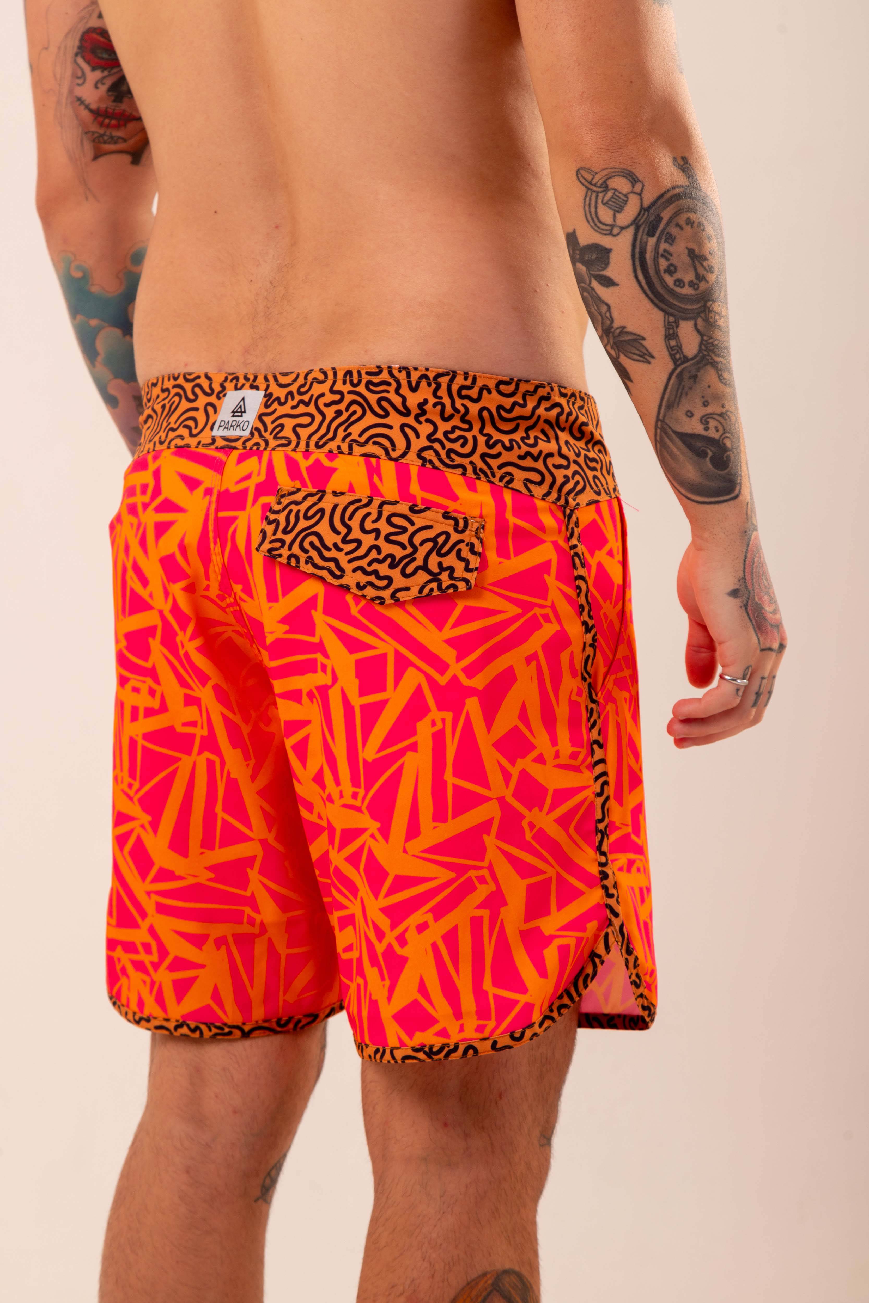 Boardshort Surf Retrô Geometric Rosa