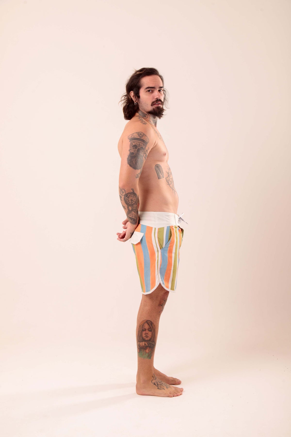 Boardshort Surf Retrô Listras Aquarela
