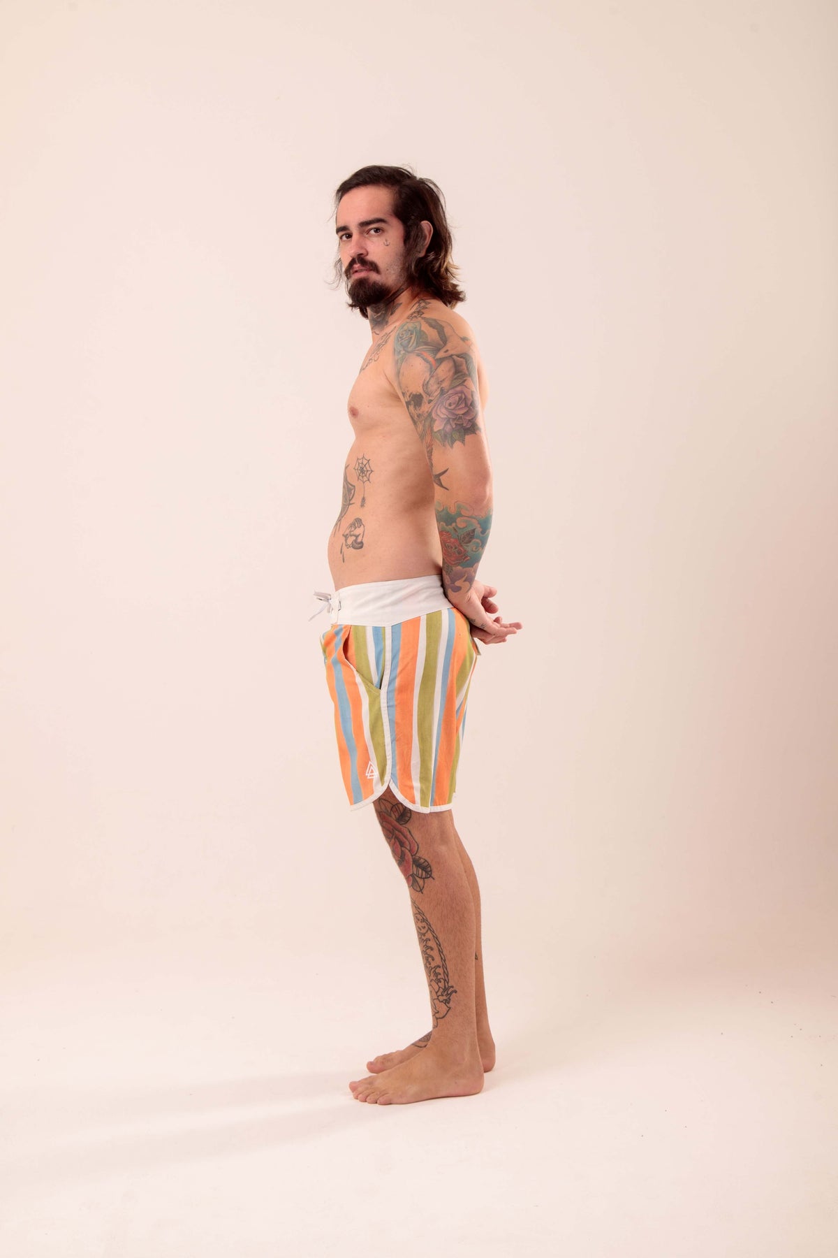 Boardshort Surf Retrô Listras Aquarela