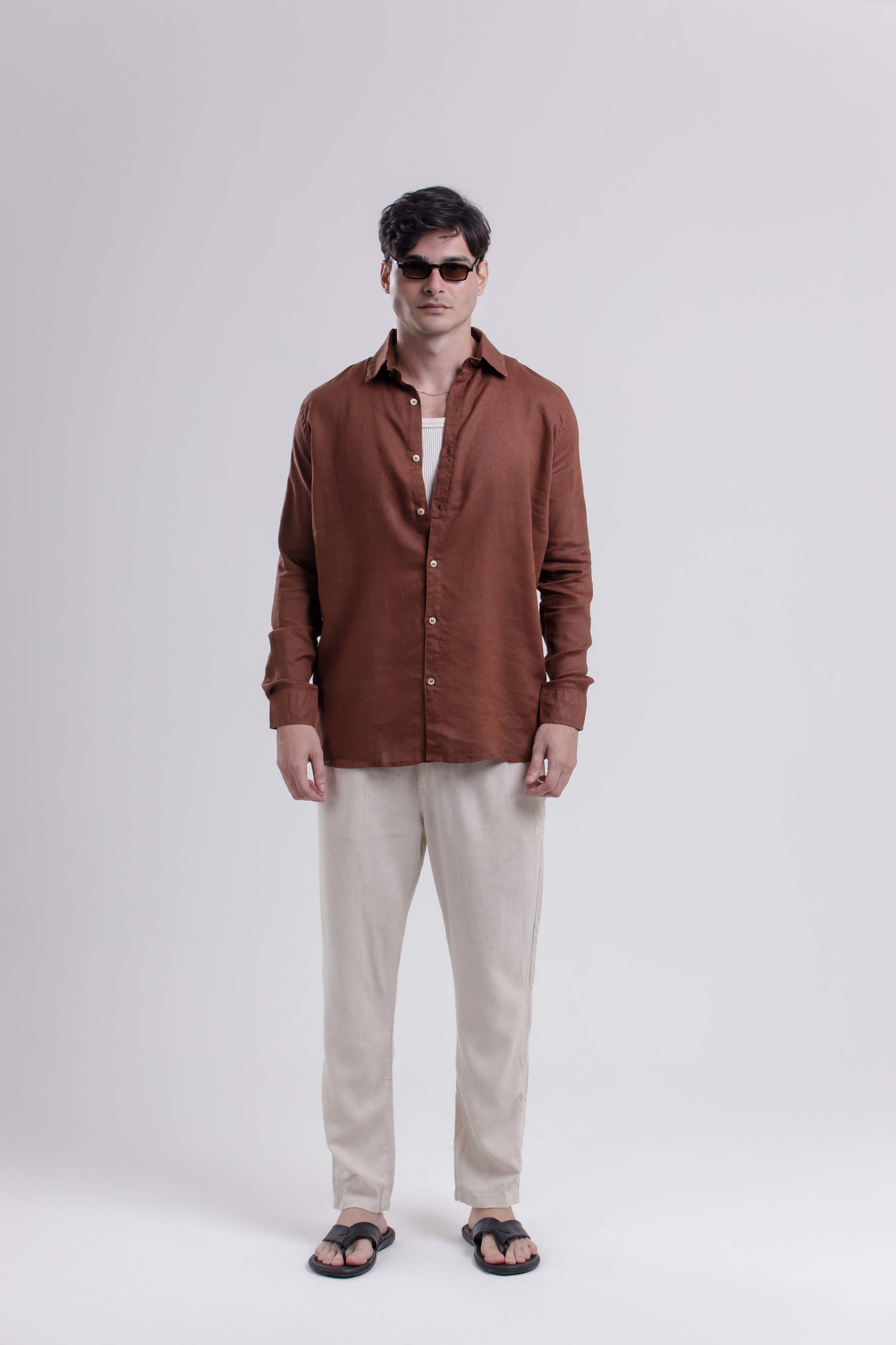 Camisa Dandi Manga Longa Marrom