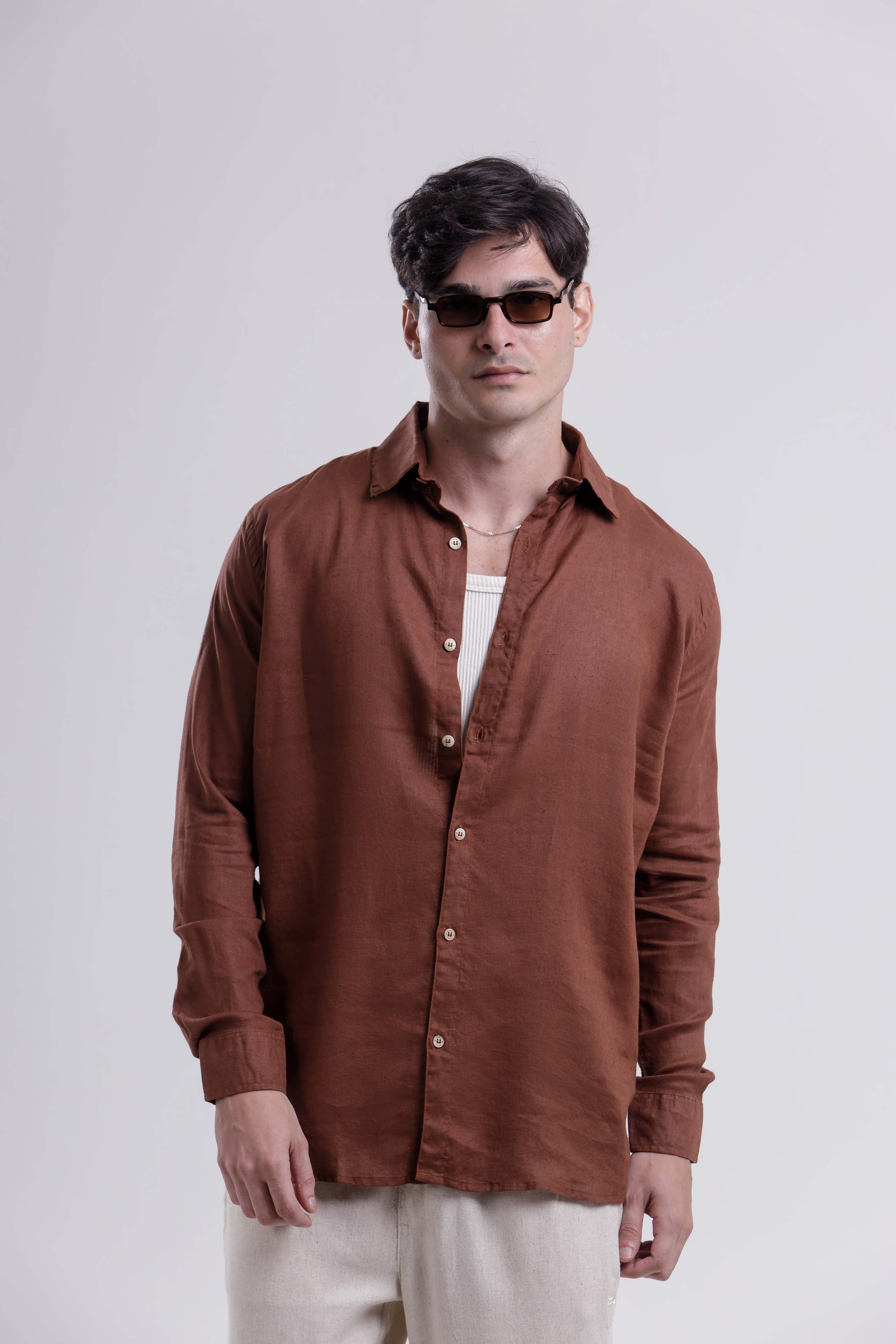 Camisa Dandi Manga Longa Marrom