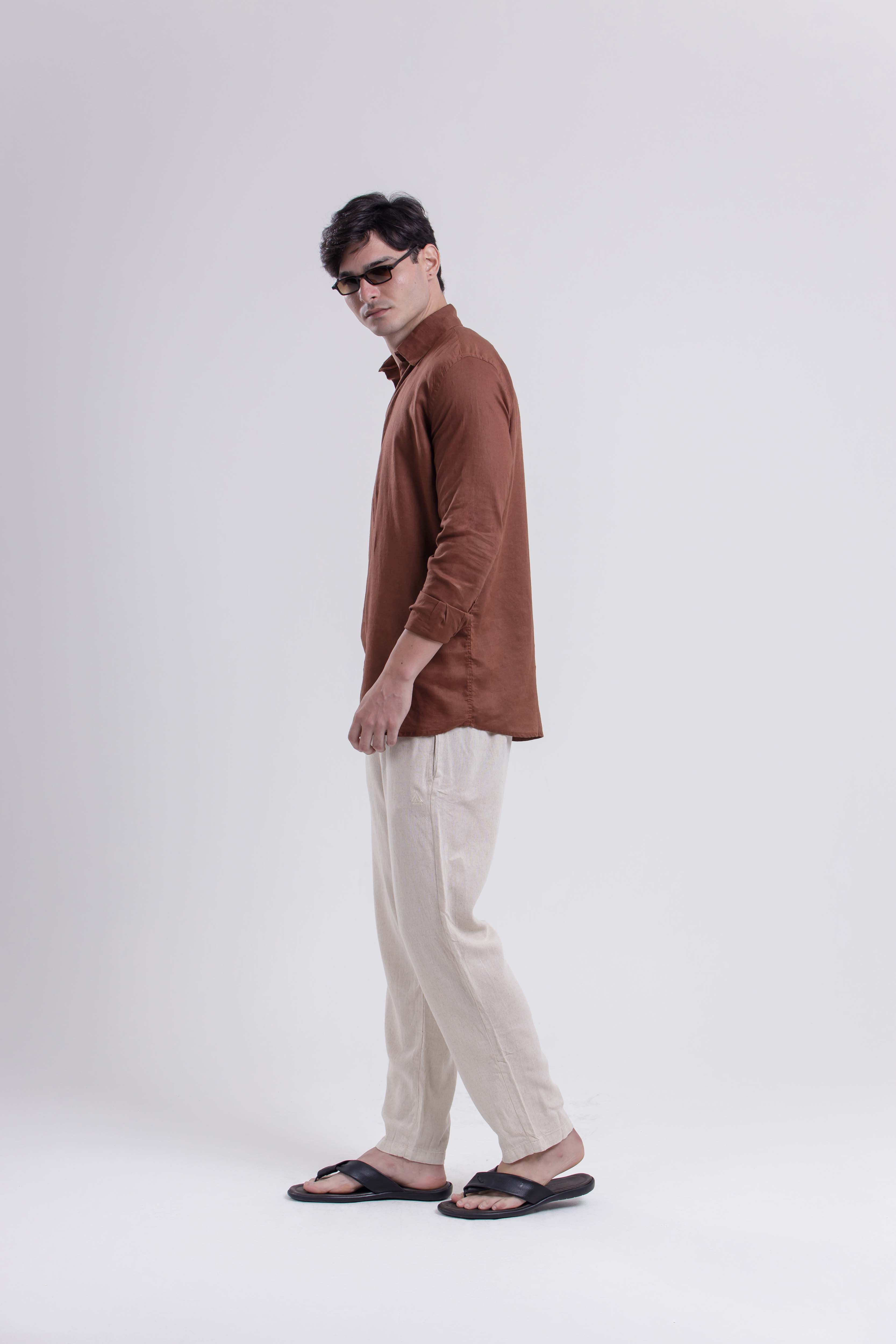 Camisa Dandi Manga Longa Marrom