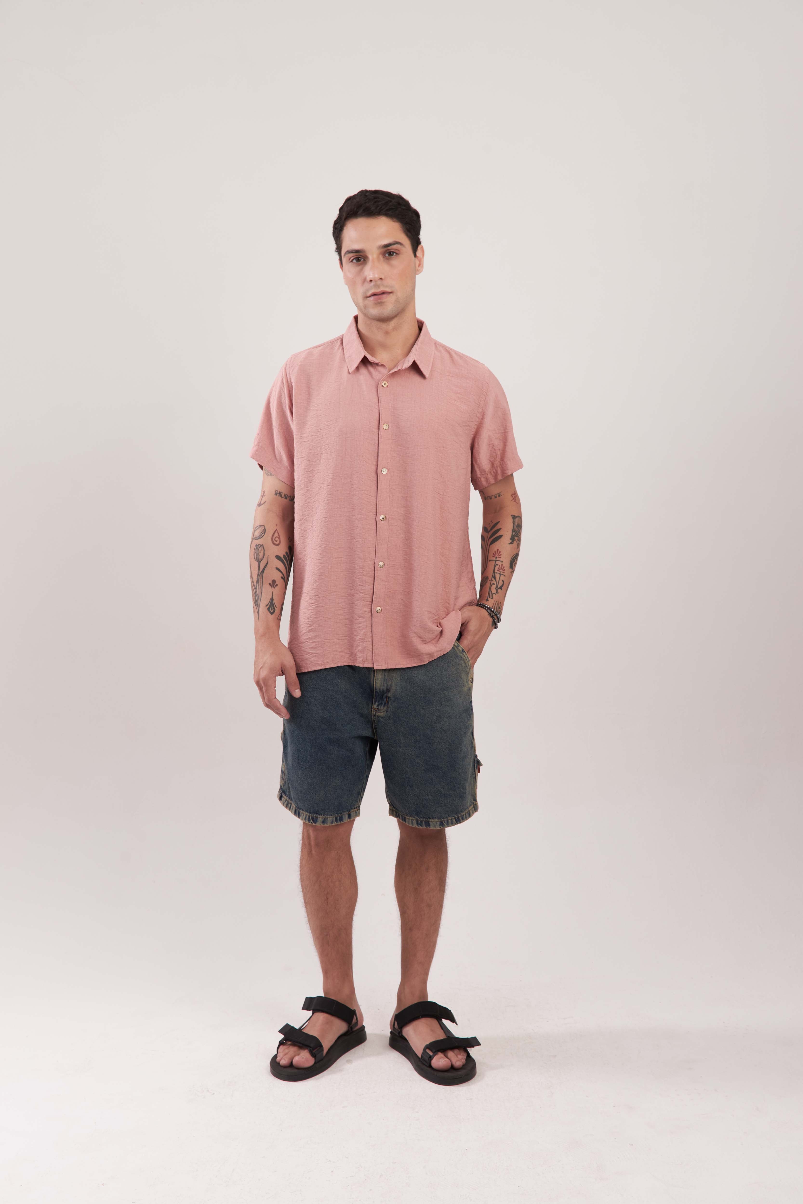 Camisa Relax Crinckle Rosa